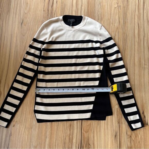 Rag and Bone Sweater Cecilee Merino Wool Striped Black White Size Small Top - Picture 7 of 10